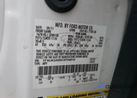 2012 Ford Expedition El Limited из США, поврежденный, VIN 1FMJK2A50CEF04510